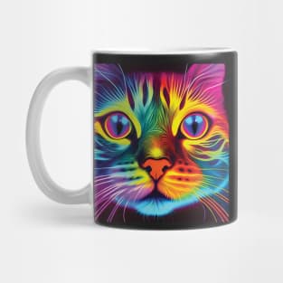 Neon Cat Print in Bold Pink, Yellow and Blue Mug